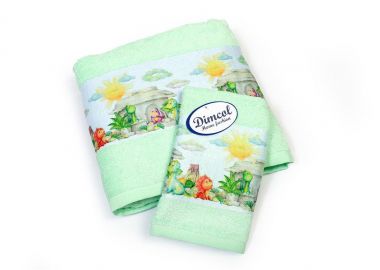 Πετσέτα Σετ 2 τεμ Με Ψηφιακή Εκτύπωση bebe Dinosaurs 313 30X50,70X140 Mint 100% Cotton - Dimcol - 