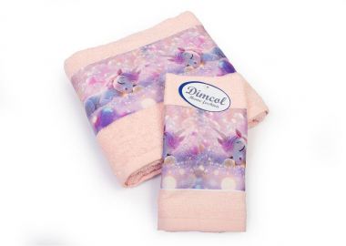 Πετσέτα Σετ 2 τεμ Με Ψηφιακή Εκτύπωση bebe Dreaming Unicorn 320 30X50,70X140 Pink 100% Cotton - Dimcol - 