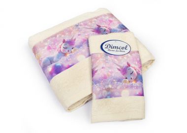 Πετσέτα Σετ 2 τεμ Με Ψηφιακή Εκτύπωση bebe Dreaming Unicorn 322 30X50,70X140 Ecru 100% Cotton - Dimcol - 