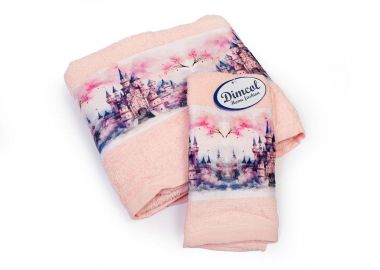 Πετσέτα Σετ 2 τεμ Με Ψηφιακή Εκτύπωση bebe Fairytale Castle 325 30X50,70X140 Pink 100% Cotton - Dimcol - 