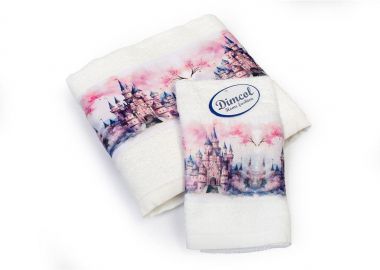 Πετσέτα Σετ 2 τεμ Με Ψηφιακή Εκτύπωση bebe Fairytale Castle 326 30X50,70X140 White 100% Cotton - Dimcol - 