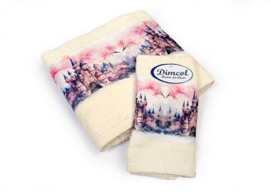 Πετσέτα Σετ 2 τεμ Με Ψηφιακή Εκτύπωση bebe Fairytale Castle 327 30X50,70X140 Ecru 100% Cotton - Dimcol - 