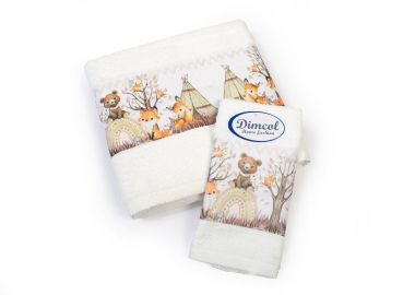 Πετσέτα Σετ 2 τεμ Με Ψηφιακή Εκτύπωση bebe Forest Animals 335 30X50,70X140 White 100% Cotton - Dimcol - 