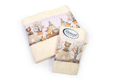 Πετσέτα Σετ 2 τεμ Με Ψηφιακή Εκτύπωση bebe Forest Animals 336 30X50,70X140 Ecru 100% Cotton - Dimcol - 