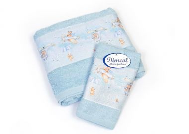 Πετσέτα Σετ 2 τεμ Με Ψηφιακή Εκτύπωση bebe Helicopter 305 30X50,70X140 Sky Blue 100% Cotton - Dimcol - 