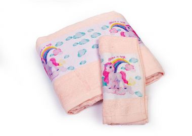 Πετσέτα Σετ 2 τεμ Με Ψηφιακή Εκτύπωση bebe Magic Unicorn 315 30X50,70X140 Pink 100% Cotton - Dimcol - 