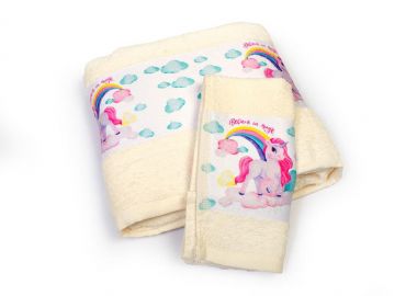 Πετσέτα Σετ 2 τεμ Με Ψηφιακή Εκτύπωση bebe Magic Unicorn 317 30X50,70X140 Ecru 100% Cotton - Dimcol - 