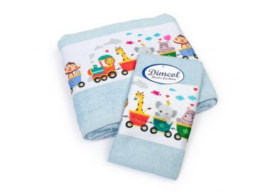 Πετσέτα Σετ 2 τεμ Με Ψηφιακή Εκτύπωση bebe Train 345 30X50,70X140 Sky Blue 100% Cotton - Dimcol - 