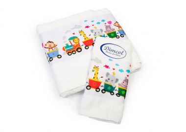 Πετσέτα Σετ 2 τεμ Με Ψηφιακή Εκτύπωση bebe Train 346 30X50,70X140 White 100% Cotton - Dimcol - 