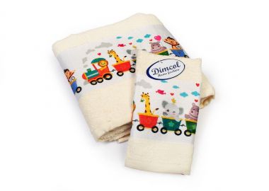 Πετσέτα Σετ 2 τεμ Με Ψηφιακή Εκτύπωση bebe Train 347 30X50,70X140 Ecru 100% Cotton - Dimcol - 