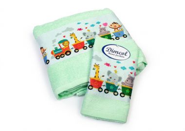 Πετσέτα Σετ 2 τεμ Με Ψηφιακή Εκτύπωση bebe Train 348 30X50,70X140 Mint 100% Cotton - Dimcol - 