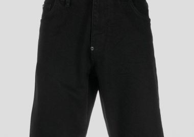 PHILIPP PLEIN Ανδρικό Μαύρο Mid Rise Logo Jean Shorts - PHILIPP PLEIN - 