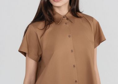 Philosophy Poplin Short Sleeve Shirt SH77262 Κάμελ - Philosophy - 