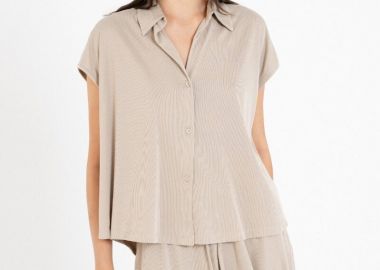 Philosophy Ribbed Cropped Shirt SH77267 Μπέζ - Philosophy - 
