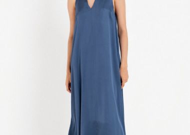 Philosophy Satin Fine Ecovero V Neck Dress DR22840 Μπλέ - Philosophy - 