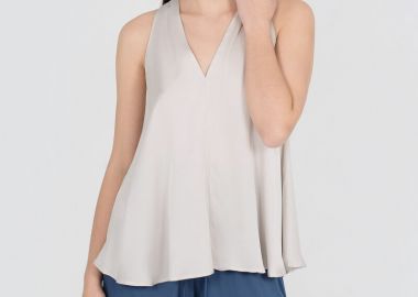 Philosophy Satin Fine Ecovero V Neck Top BL12034 Γκρι Μπεζ - Philosophy - 