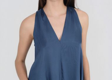 Philosophy Satin Fine Ecovero V Neck Top BL12034 Μπλέ - Philosophy - 