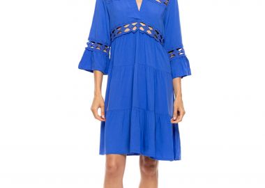 Pink Label γυναικείο mini καφτάνι με φάσες κιπούρ - BN-272 Μπλε Ηλεκτρίκ - PINK LABEL - 