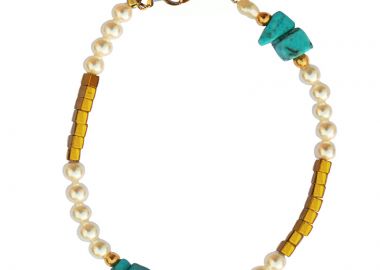 PL Ατσάλινο βραχιόλι μαργαριτάρια, αιματίτες, τιρκουάζ - Polaris - 