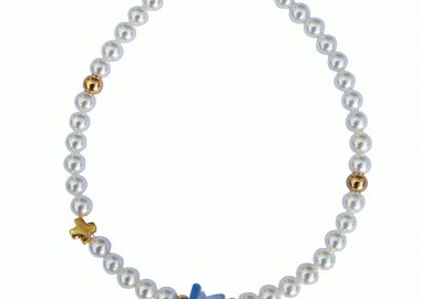 PL Ατσάλινο βραχιόλι μαργαριτάρια shell pearl χρυσό με σταυρό - Polaris - 