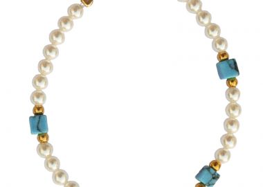 PL Ατσάλινο βραχιόλι μαργαριτάρια shell pearls με τιρκουάζ - Polaris - 