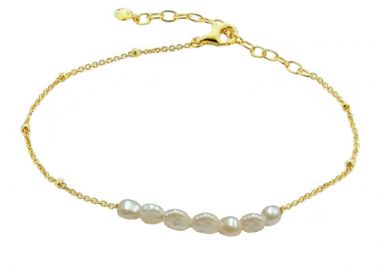 PL Ατσάλινο βραχιόλι ποδιού αλυσίδα χρυσή με μαργαριτάρια - Alice's Dreams - 