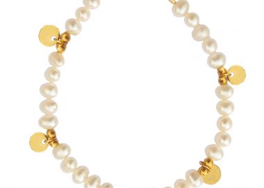 PL Ατσάλινο χρυσό βραχιόλι φυσικά μαργαριτάρια με φλουριά - Polaris - 