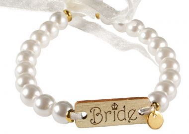 PL Bραχιόλι μπάτσελορ ξύλινο με πέρλες σε κορδέλα - Polaris - 