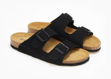 Plakton Δερμάτινα ανατομικά σανδάλια - 180010 (nubuck 2) - Μαύρο - Plakton - 
