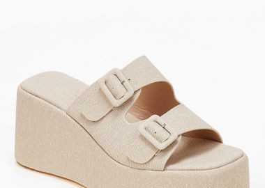 Πλατφόρμες εξώφτερνες με ρυθμιζόμενα ζωνάκια - Μπεζ - Issue - 