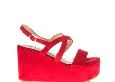 Πλατφόρμες κόκκινες σουέτ χιαστί με λουράκι ΚΟΚΚΙΝΟ - Tsoukalas - 