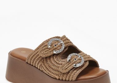 Πλατφόρμες με ψάθινο σχέδιο και ρυθμιζόμενα ζωνάκια - Κάμελ - Issue - 