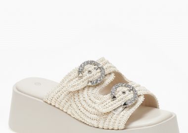 Πλατφόρμες με ψάθινο σχέδιο και ρυθμιζόμενα ζωνάκια - Μπεζ - Issue - 