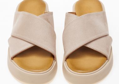 Πλατφόρμες με suede φάσες χιαστί - Μπεζ - Issue - 