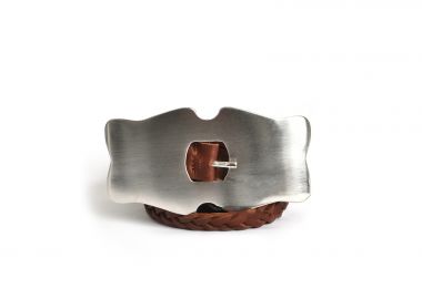 Πλεκτή δερμάτινη ζώνη με statement αγκράφα - MAT FASHION - 