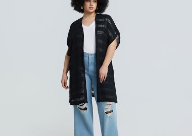 Πλεκτή κοντομάνικη ζακέτα με διάτρητη υφή - MAT FASHION - 