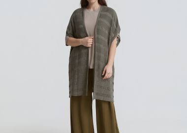 Πλεκτή κοντομάνικη ζακέτα με διάτρητη υφή - MAT FASHION - 