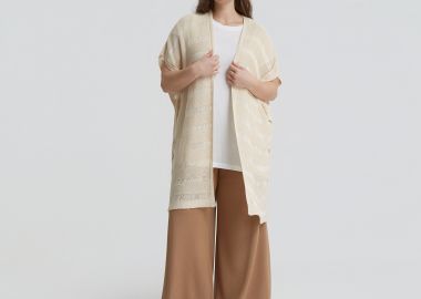 Πλεκτή κοντομάνικη ζακέτα με διάτρητη υφή - MAT FASHION - 