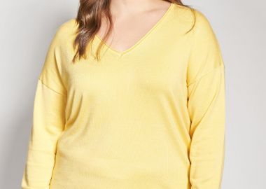 Πλεκτή μακρυμάνικη μπλούζα με V-λαιμόκοψη -  - 