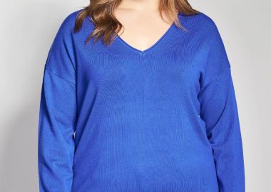 Πλεκτή μακρυμάνικη μπλούζα με V-λαιμόκοψη -  - 