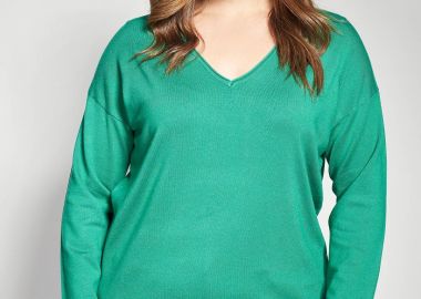 Πλεκτή μακρυμάνικη μπλούζα με V-λαιμόκοψη -  - 