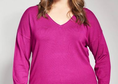 Πλεκτή μακρυμάνικη μπλούζα με V-λαιμόκοψη -  - 