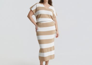 Πλεκτή midi φούστα με ρίγες - MAT FASHION - 