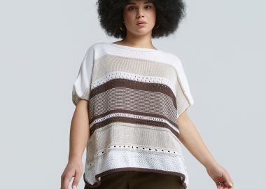 Πλεκτή μπλούζα color-block με διάτρητες λεπτομέρειες - MAT FASHION - 