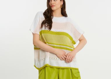 Πλεκτή μπλούζα color-block με διάτρητες λεπτομέρειες - MAT FASHION - 