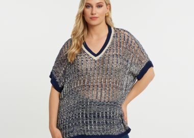 Πλεκτή μπλούζα με διχρωμία V - MAT FASHION - 