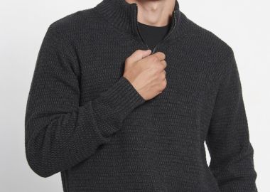 Πλεκτή μπλούζα με φερμουάρ στο λαιμό - FUNKY BUDDHA - 