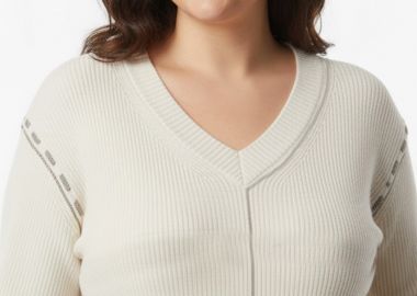 Πλεκτή μπλούζα με φυτιλακια σε εκρου χρώμα -  - 