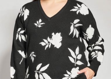 Πλεκτή μπλούζα με σχέδιο λουλούδια -  - 