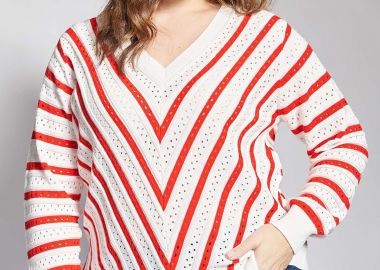 Πλεκτή μπλούζα ριγέ σε V διάταξη -  - 